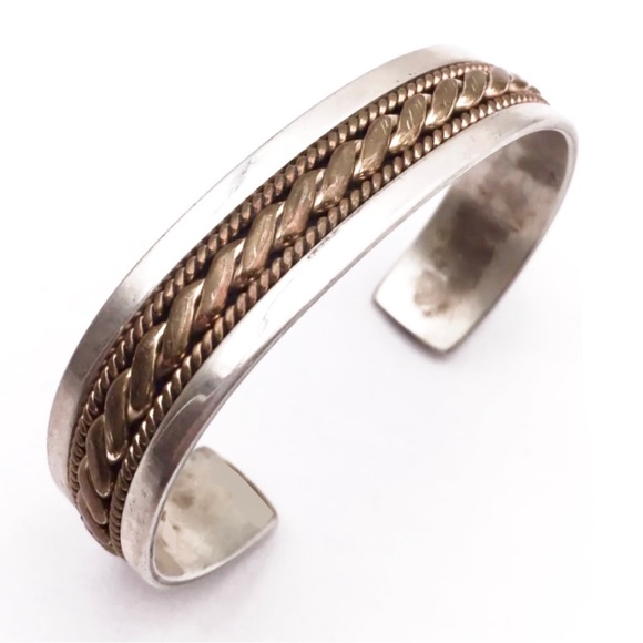 Signed Franklin & Verna Tahe Stunning Vintage Navajo Sterling 12k GF Cuff